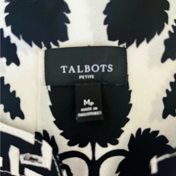 Long Talbots Black and White Graphic Blouse Medium Petite - Picture 5 of 6